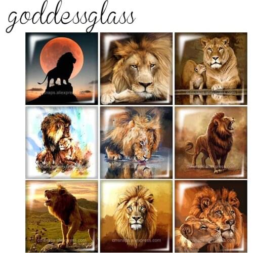 New King of the forest Lion wild beast Square 10pcs mixed 12mm/20mm/25mm/30mm photo glass cabochon flat back Making findings