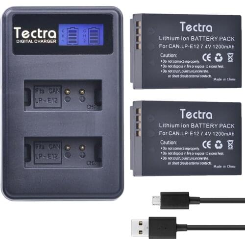 Tectra 2pcs LP-E12 LP E12 Replacement Li-ion battery + LCD USB Dual Charger for Canon M10 M100 100D Kiss X7 Rebel SL1 EOS M10