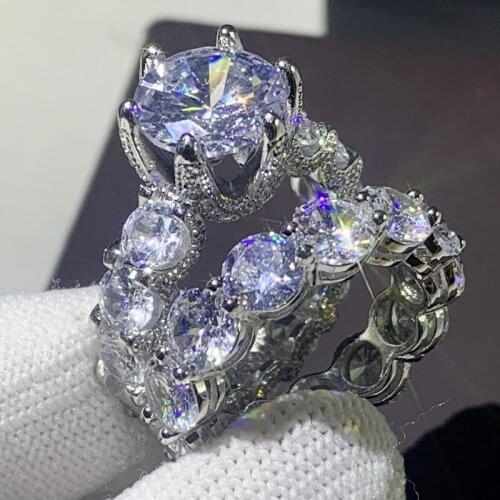 Unique New Arrival Couple Rings Vintage Jewelry 925 Sterling Silver Round White Topaz CZ Diamond Fine Women Wedding Bridal Ring
