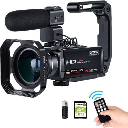 YouTube Video Camera for Blogger Vlogging, Ordro Z20 IR Night Vision Digital Camcorder Professional Full HD, with Microphone