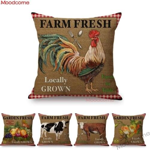 Vintage Farm Life Rooster Cow Vegetable Fruits Farm Fresh Art Home Decor Pillow Cover Relaxed Leisure Rural Life Cushion Covers