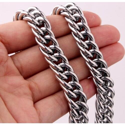 High Quality 12mm Silver Color Dounle Cuban Curb Link Chain Gift Mens Womens Necklace Or Bracelet 7-40inch Christmas Gift