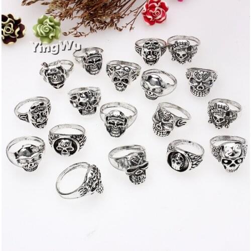 YingWu 25 Pieces/Lot Skull Skeleton Gothic Alloy Rings Punk Style Rings for Men Women Wholesale Rings Jewelry
