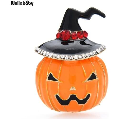 Wuli&baby Wear Hat Pumpkin Brooches For Women Enamel Halloween Pumpkin Brooch Pins Gifts