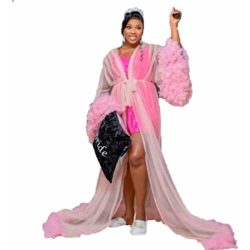 Hot Pink Cheaper Maternity Women Pajamas Bathrobe Tiered Ruffles Photo Shoot Dress Party Evening Nightdress