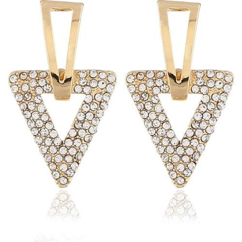 Luxury Rhinestone Double Triangle Hollowed Stud Earrings Geometric Statement Brincos Party Jewelry For Women boucle d'oreille