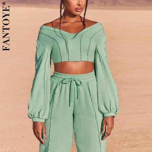 Fantoye Sexy Backless V-neck Women Two Piece Sets Green Long Sleeve Double Layer Sets Women Autumn Casual Sport Streetwear 2021