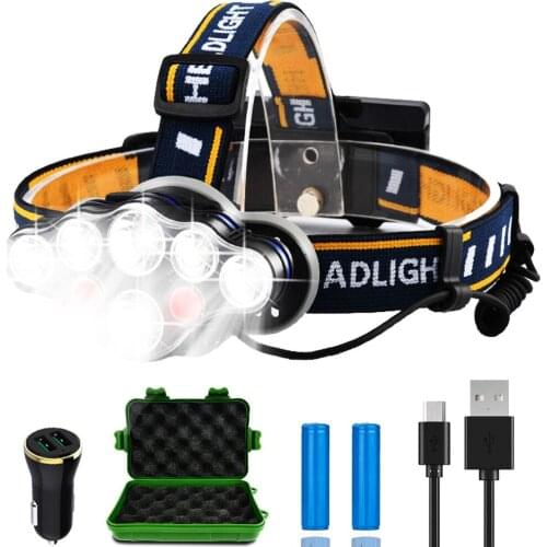 ZK20 Super bright LED Headlamp With 8*LED Bulb 5000 LM Waterproof Outdoor LED Headlight Lightweight material Comfortable to wear
