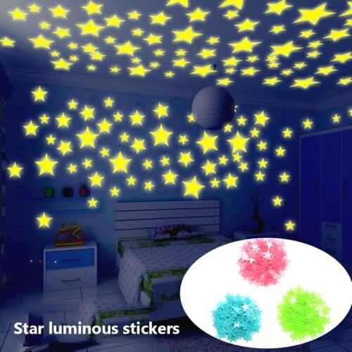 100pcs/bag 3D Star and Moon Glow in Dark Toys Luminous Stickers Bedroom Sofa Fluorescent Painting Toy Stickers for Kids Room