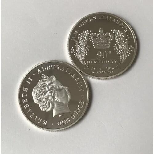 50 Pcs Non Magnetic Happy 90TH Birthday Elizabeth 1 OZ Silver Plated Badge 32.6 MM Colletible Home Decoration Coin