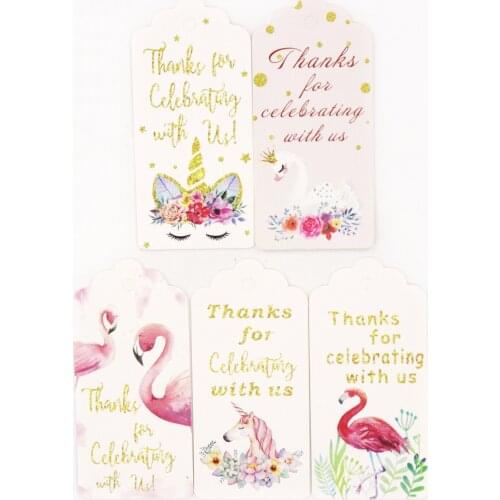 50pcs Flamingo Paper Gift Tags Thank White Paperboard Tags Unicorn Party Decoration Gift Hang Tag Craft Cards Label Garment Tags