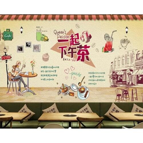 Beibehang behang wall papers home decor Vinyl wall Custom HD Hand Drawn Restaurant Milk Tea Fruit Shop Background wallpapers