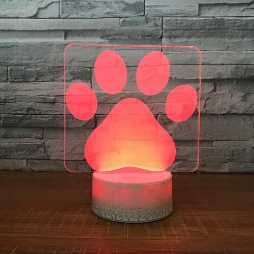White Crake Base Dog Paw 3D Lamp Colorful Lovely Nightlight Bedroom LED Decor Footprints USB Sleep Light Kids Brithday Gifts