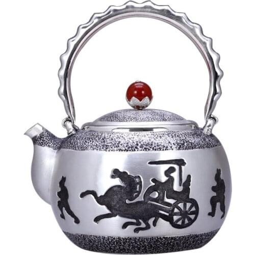 Teapot, kettle, hot water teapot, iron teapot, stainless steel kettle, tea bowl, 1000ml capacity, handmade S999 sterling silver