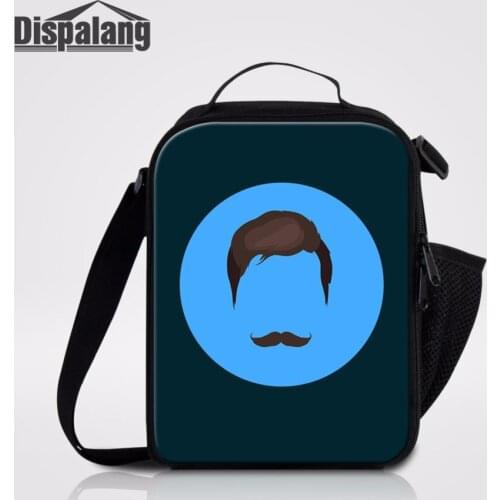Dispalang Thermos Lunch Bags For Kids Portable Moustache Prints Thermal Cooler Bags For Men Shoulder Lunchbox Children Food Bags