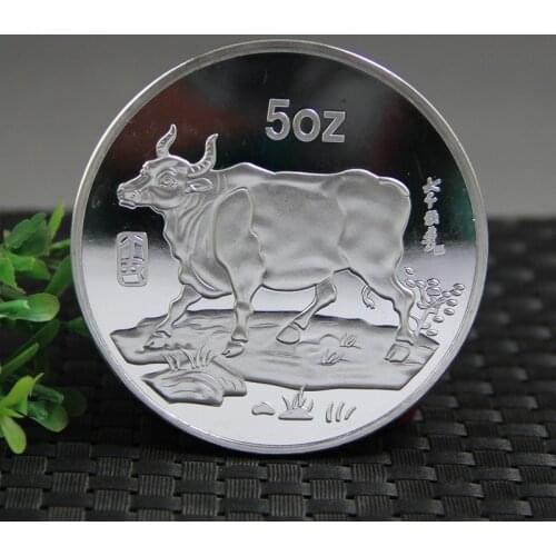 Year of the Ox Silver Plated Coin big Commemorative 5oz Coins Chinese Zodiac Animal Coins