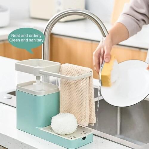 Sponge Drain Soap Dispenser With Sponge Pump Dispenser Wipe Arrangement Rack Dish Towel Hanger Kitchen Storage Holder CF-172