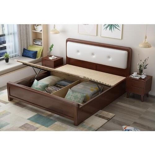 Karois Atmospheric Solid Wood Bed 1.8M queen Bed Modern Minimalist Bedroom White Leather Soft Bed Large Storage Box Bed