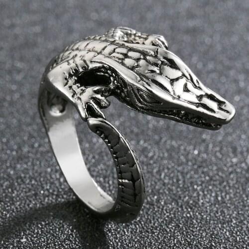 Crocodile Animal Silver Color Opening Index Finger Ring Adjustable Punk Rock Cool Rings for Men Women Party Anniversary Jewelry