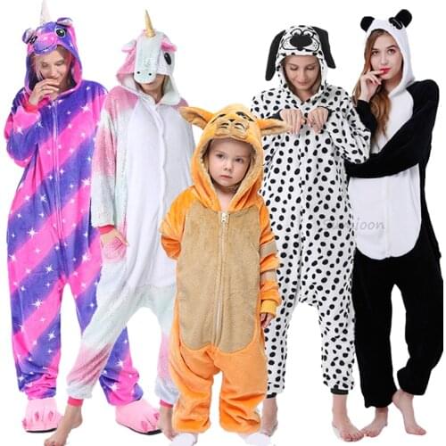 Unicorn Onesies Kigurumi Winter Women Panda Pajamas Boys Girls Animal Pyjamas Adults Kids Costumes Flannel Cartoon Sleepwear