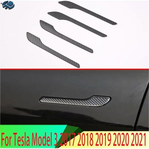 For Tesla Model 3 2017 2018 2019 Carbon Fiber Style Door Handle Cover Catch Cap Trim Molding Accessories