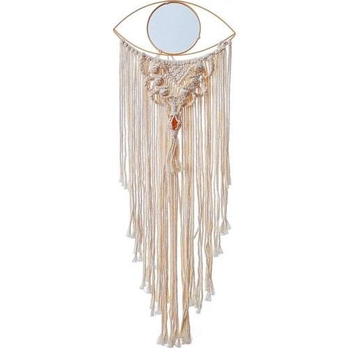 Macrame Wall Hanging Dream Catcher With Mirror Eye Shaped Boho Wall Makeup Mirror For Bedroom Living Room Home Decor