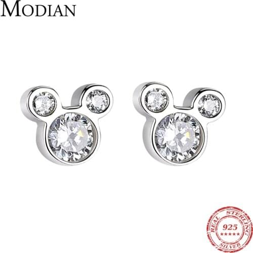 Modian New Arrival Cute 925 Sterling Silver Bear Animal Bear Clear Cubic Zirconia Fashion Stud Earrings For Women Silver Jewelry