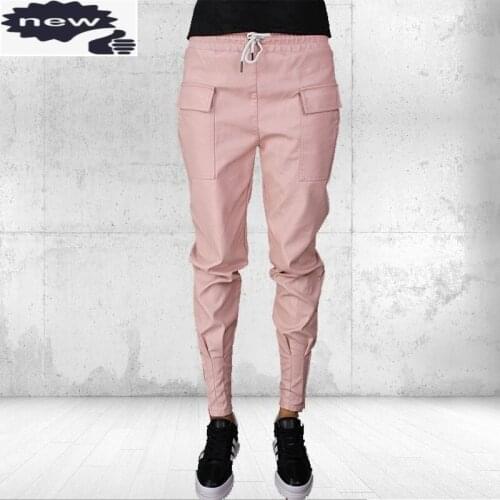 Fashion Women Elastic Waist Joggers Casual Hip Long Pu Leather Pencil Pants Streetwear Plus Size 5XL Trousers