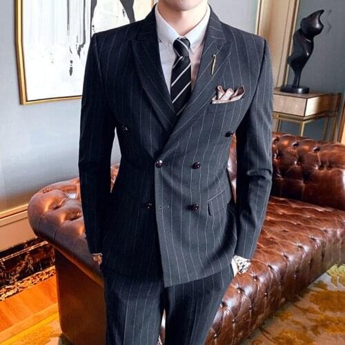 Men Suits 2 Pieces Jacket Pants Business Uniform Office Suit Wedding Groom Tuexdo Slim Fit Casual Formal Asian Size Mens Sets