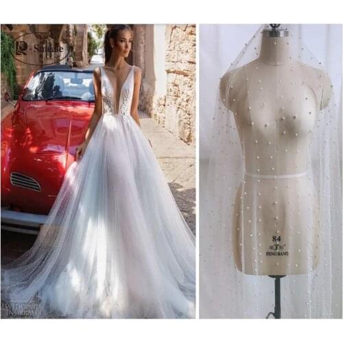 New Hand-beaded Lace Fabric White Lace Trim Dedicated High-end Wedding Dress width 160cm RS1807