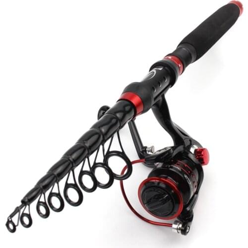 NEW 1.8M-3.0M Carbon Spinning rod Telescopic Fishing Rod and Reel Combo beginner Fishing Tackle set vara de pesca com molinete