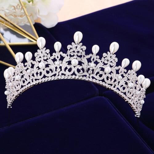 New Princess Queen Full Zircon Tiaras Crowns for Brides Pearls Bridals Hairbands Crystal Wedding Dress Accessories