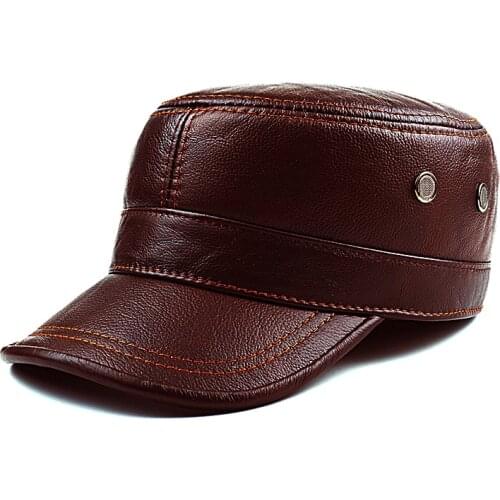 Autumn winter cowhide hat male flat cap Leather Mens outdoor leisure leather hat cap