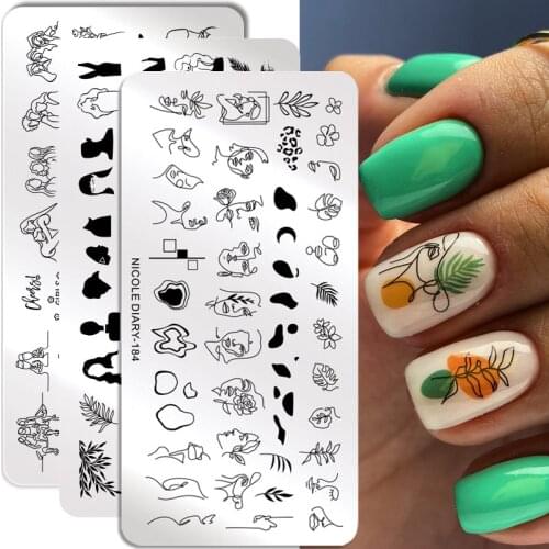 NICOLE DIARY Simple People Image Nail Stamping Plates Artistics Lines Flower Leaves Nail Art Stamp Stencils for Nails Design