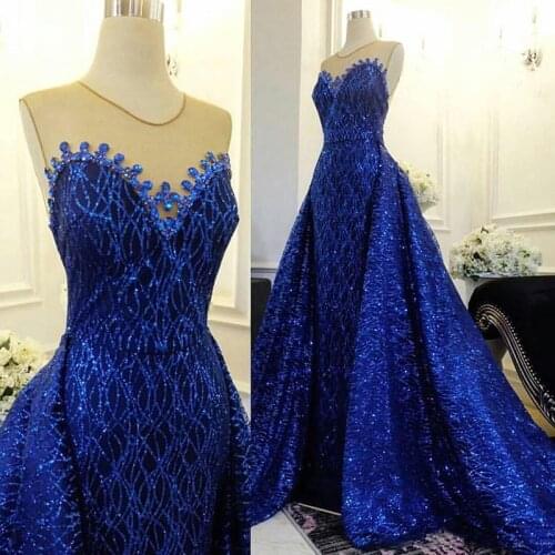 Sparkling Sequins Prom Dress Mermaid With Detachable Train Plus Size Evening Party Gowns robe de soiree