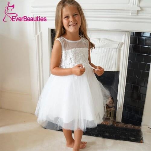 Flower Girl Dresses Tulle Lace Communion Dresses Ball Gown Party Dress Bow Tie Vestidos De Comunion 2020