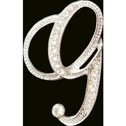 RSHCZY Letter g Cute Brooch For Women Men Rhinestones Crystal Silver Color Metal Pins Jewelry Accessories Christmas Gift
