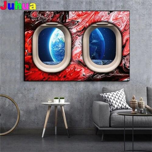 Airplane Window Scenery 5D DIY diamond painting,full drill earth landscape diamond embroidery mosaic diamond stitch home decor