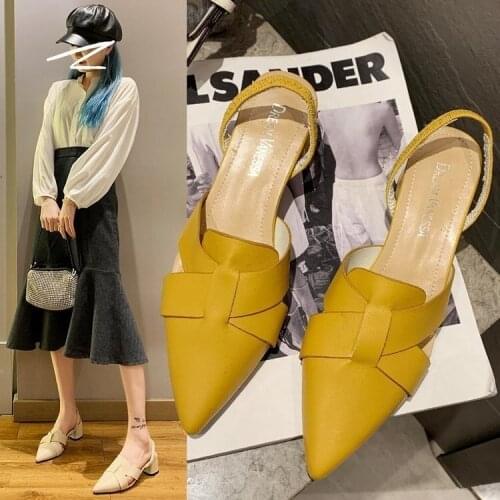 Sandals for Woman 2021 Spring Summer Wild Thick Lattice Elastic Band High Heel Sandals Low Heel Shoes Female Sandalias