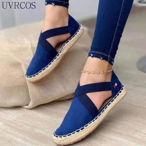 2021 Summer Hot Sale Womens Shoes Straw Woven Flat Elastic Band Womens Sandals Fashion Casual Breathable Fisherman Womens