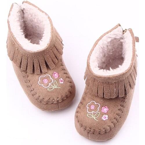 Baby Boots For 0-18M Flowers Pattern Zipper Boot Newborn Infant Baby Girls Snow Boots Winter Warm Baby Solid Fur