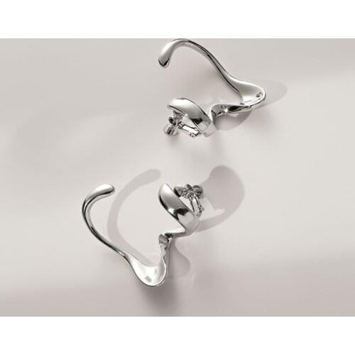 SRCOI Minimalism Large Irregular Waves Clip On Earrings No Pierced Geometric Ear Cuffs Cartilage Earring For Women Punk Jewelry