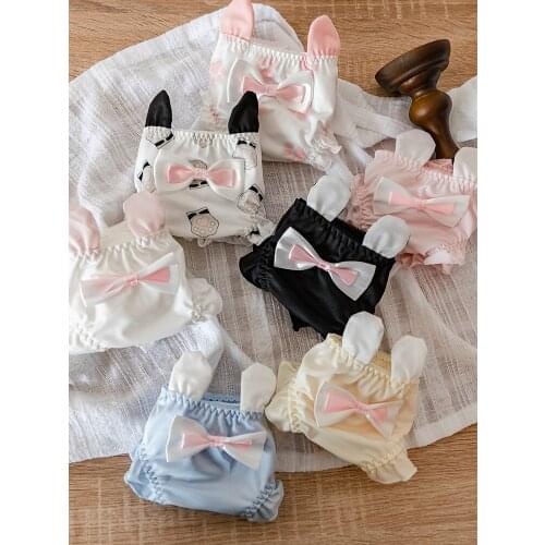 Cute Rabbit Ears Women Panties Milk Silk Underwear Cute Briefs Ruffles Bows Trim Cute Girls Intimates Lolita 7 Colors