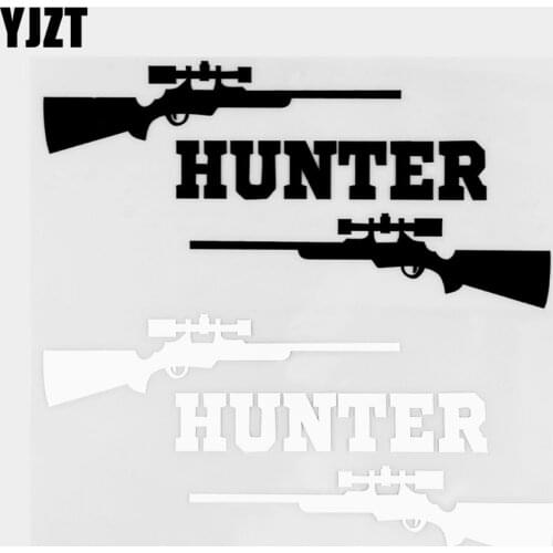YJZT 7.5×15.7CM Hunter Double Gun Sniper Rifle Fun Car Sticker Fashion Decoration Vinyl Decal Black / Silver 20C-0420