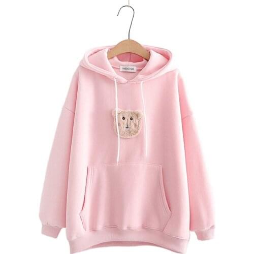 Women Hooded Sweatshirt Harajuku Bear Pullover Loose Plus Velvet Warm Fleece Tracksuits 2020 Winter Thick Hoodies 2010625