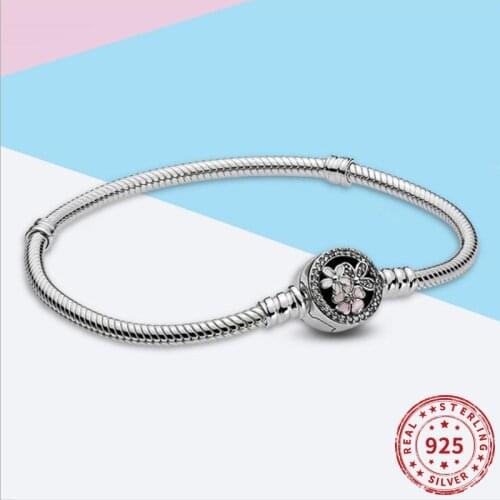 Real 925 sterling Silver Beads Snake Chain Daisy Bracelet Fit original Pandra bead charm Women Bracelet Jewelry 2021