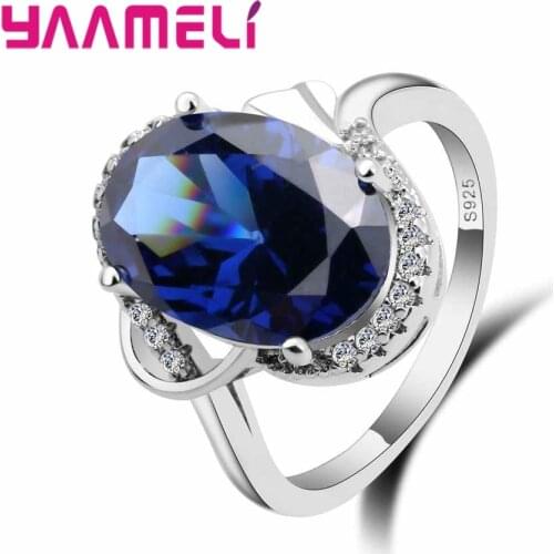 Women Royal Blue Crystal Wedding Rings Accessory Fashion 925 Silver Engagement Ring Jewelry Cubic Zirconia Anillos Bauge