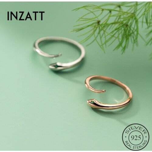 INZATT Real 925 Sterling Silver Zircon Snake Adjustable Ring For Women 18k Rose Gold Animal Fine Jewelry Hiphop Accessories