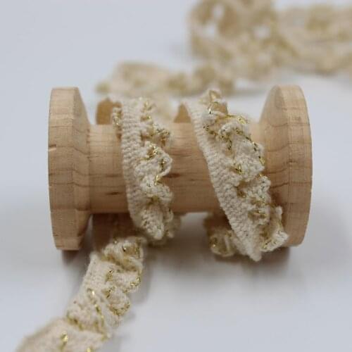 1Yards Embroidery Gold Lace Fabric Elastic Lace Applique 1.2cm Beige Ribbon Clothes Wedding Dress Sewing Trimmings dentelle LT41