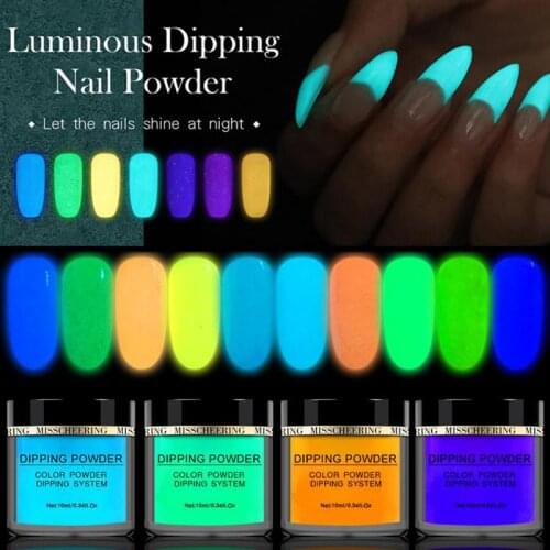 1Pot 10ml Glow In The Dark Powder, Luminous Dip Nail Powders, Long Last UV Gel Natural Dry NO Lamp Cure Dipping Glitter Supply